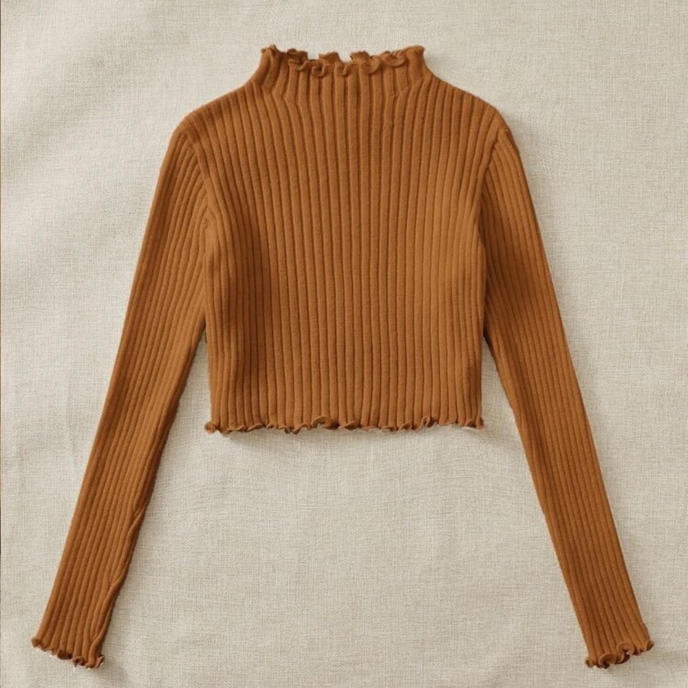 Orange knit sleeve crop turtle neck